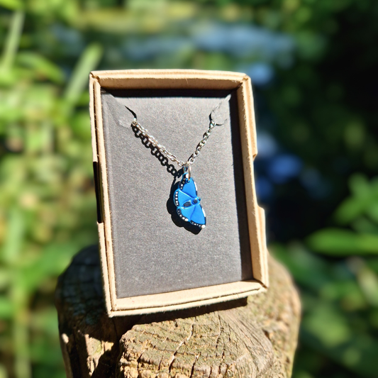 Hand Painted Blue Morpho Butterfly Necklace | 20"