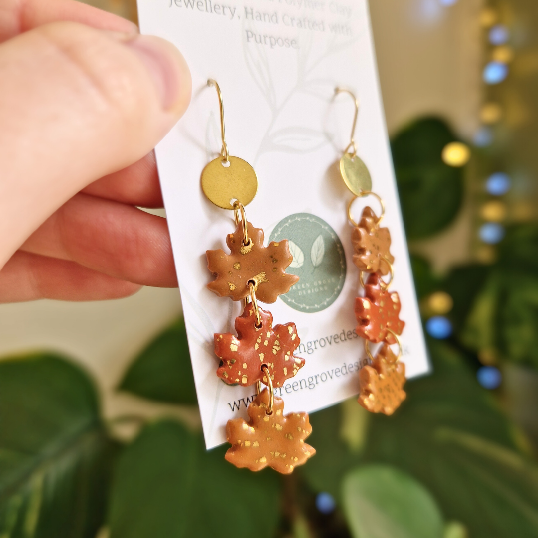 Trio Maple Leaf Drop Earrings