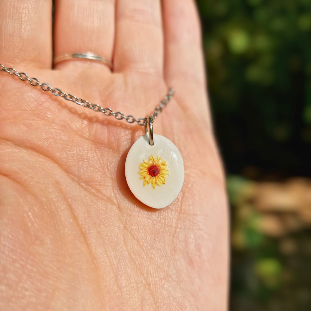 Sunflower Transfer Classic Oval 20" Necklace