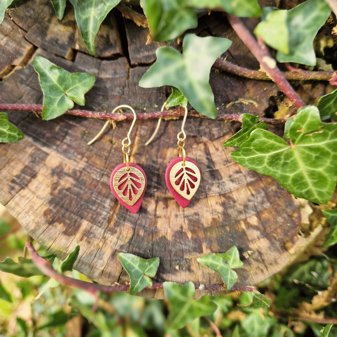 Teardrop Polymer Clay Classic Leaf Hook Earrings - 3 colours