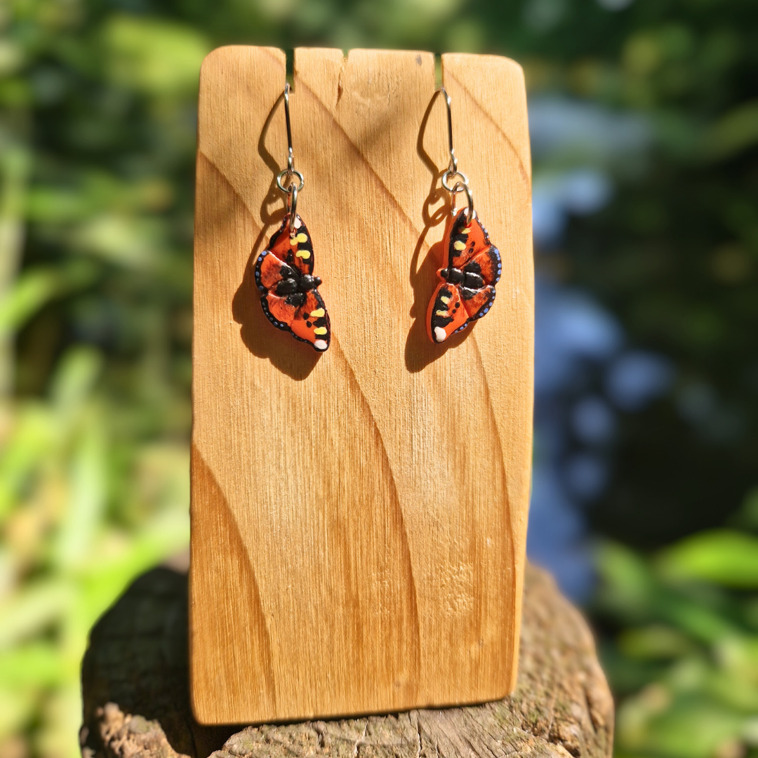 Hand Painted Tortoiseshell Butterfly Hook Earrings
