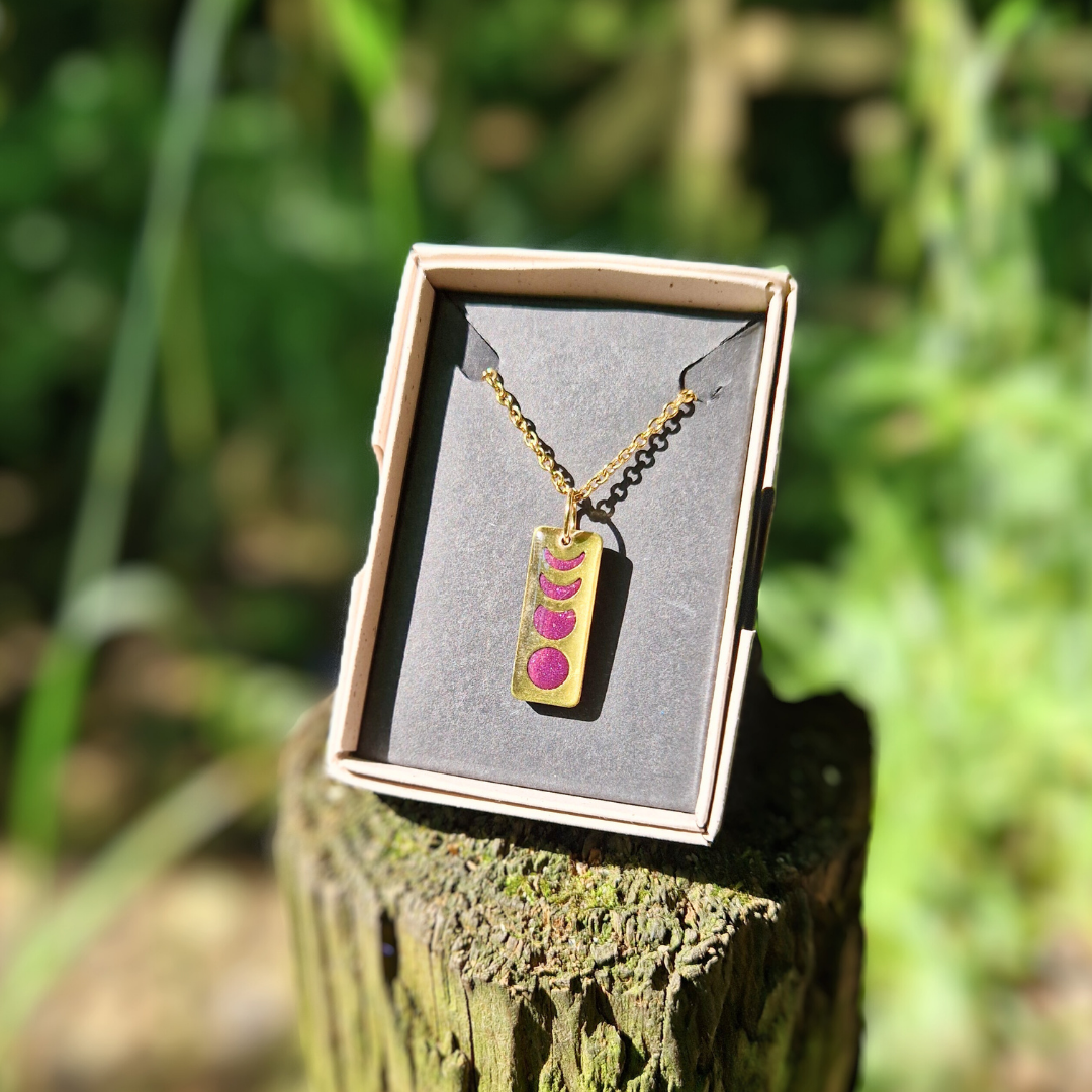 Glitter Purple Rectangle Moon Phase 20" Necklace