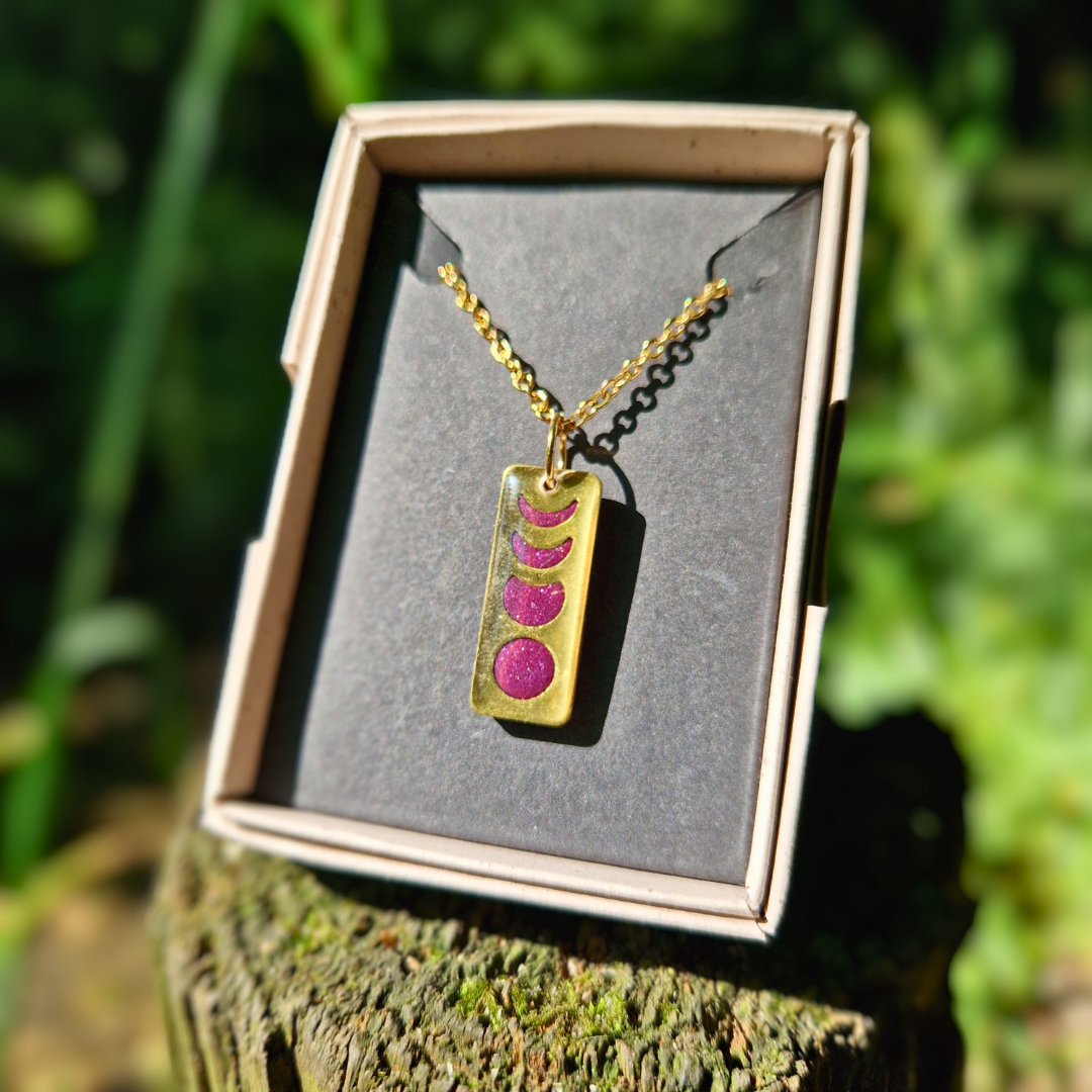 Glitter Purple Rectangle Moon Phase 20" Necklace