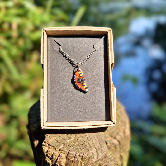 Hand Painted Tortoiseshell Butterfly Necklace | 20"