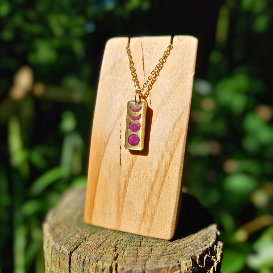 Glitter Purple Rectangle Moon Phase 20" Necklace