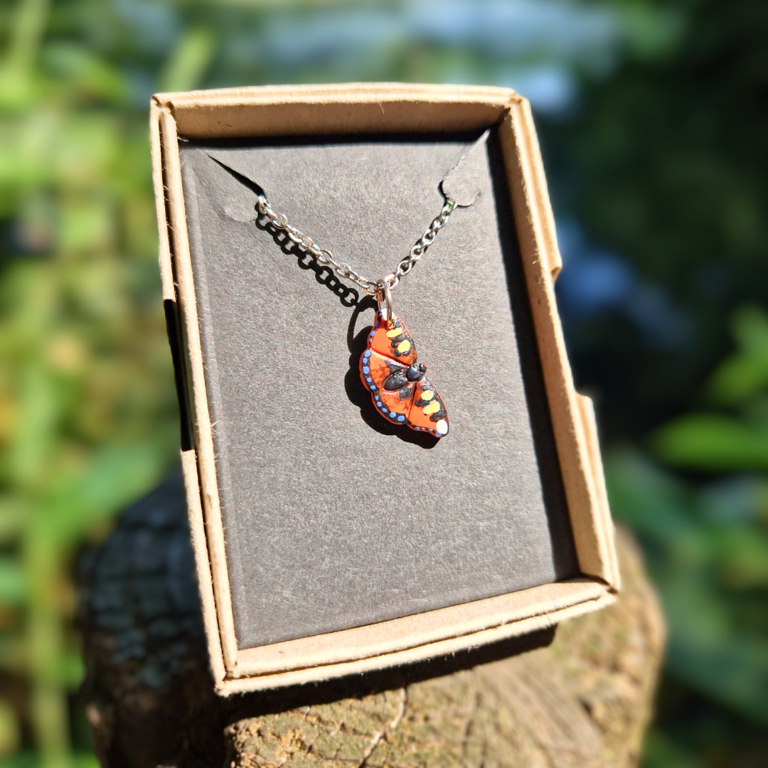 Hand Painted Tortoiseshell Butterfly Necklace | 20"