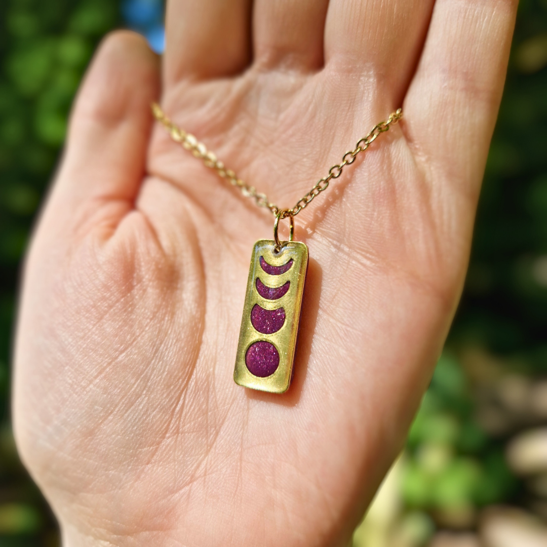 Glitter Purple Rectangle Moon Phase 20" Necklace