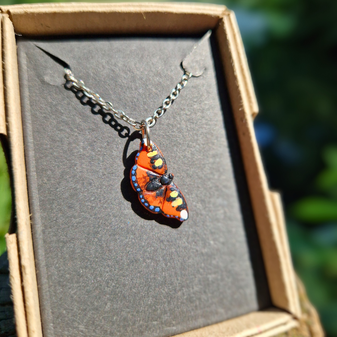Hand Painted Tortoiseshell Butterfly Necklace | 20"
