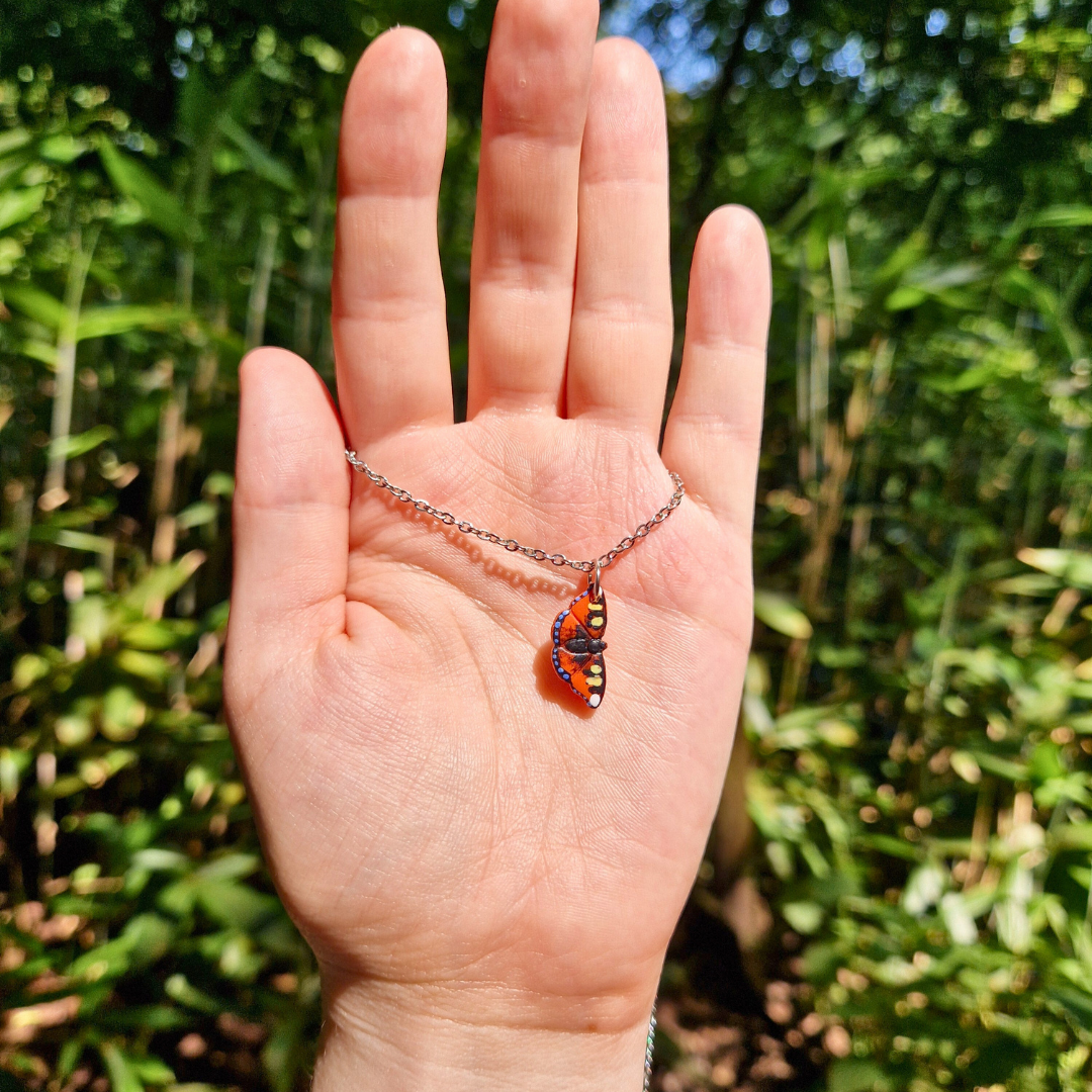 Hand Painted Tortoiseshell Butterfly Necklace | 20"