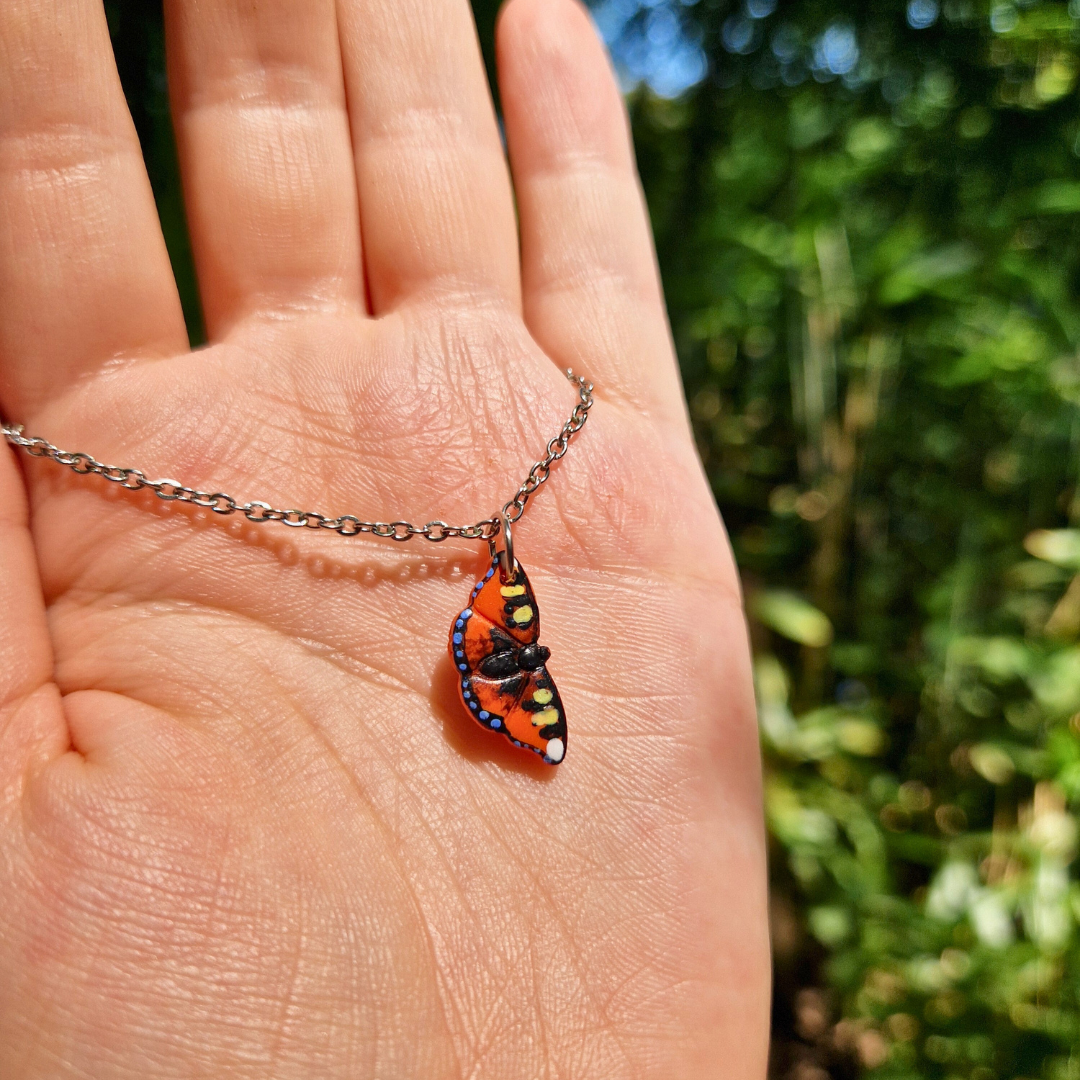 Hand Painted Tortoiseshell Butterfly Necklace | 20"