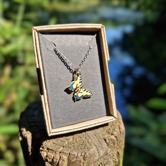 Hand Painted Swallowtail Tiger Butterfly Necklace | 20"