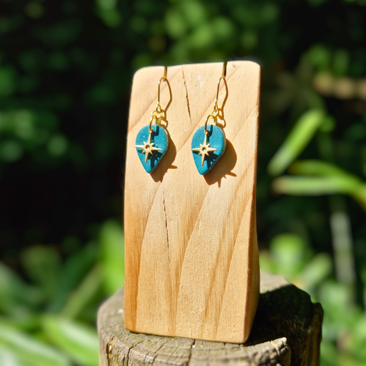 Glitter Green Polymer Clay North Star Teardrop Earrings Thumbnail