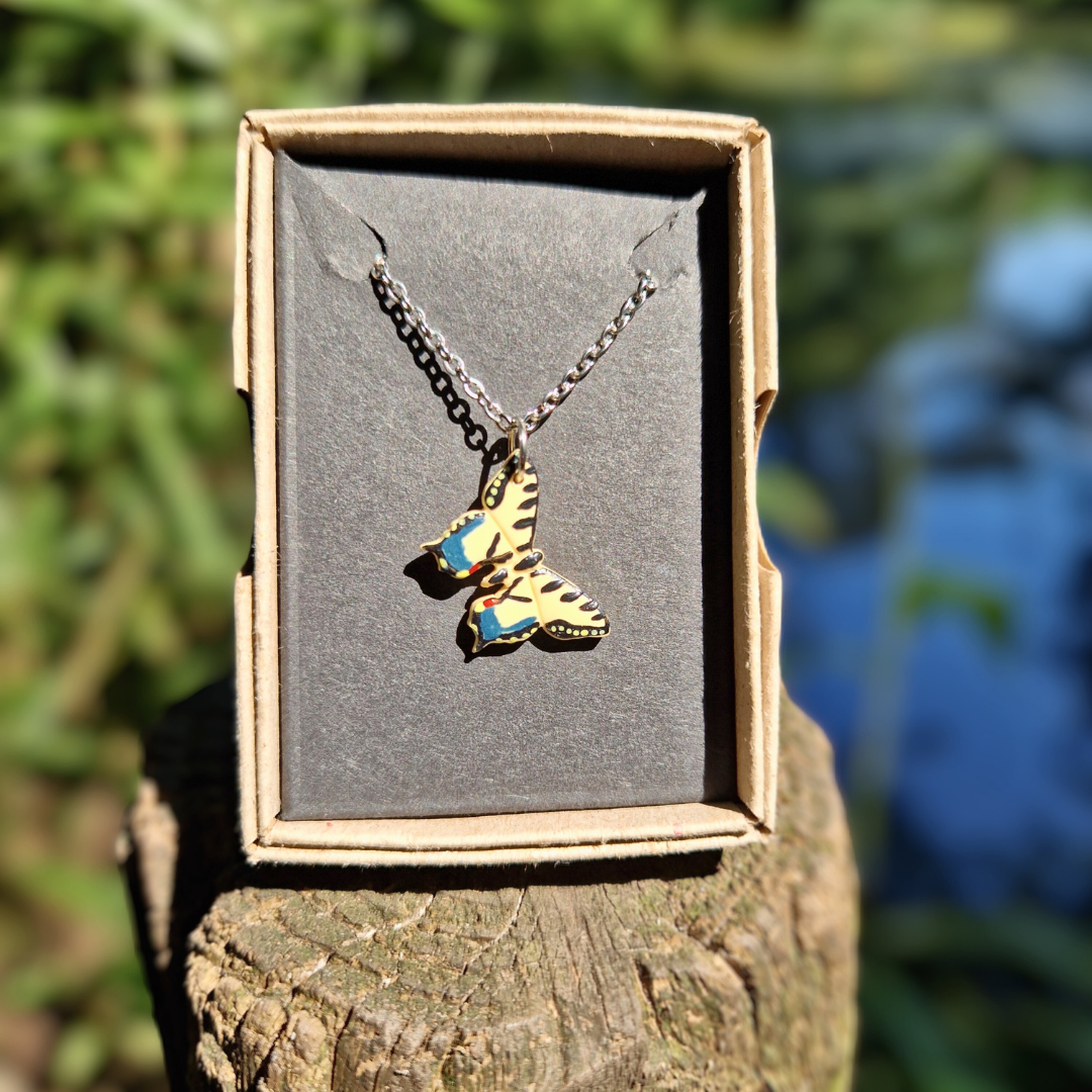 Hand Painted Swallowtail Tiger Butterfly Necklace | 20"