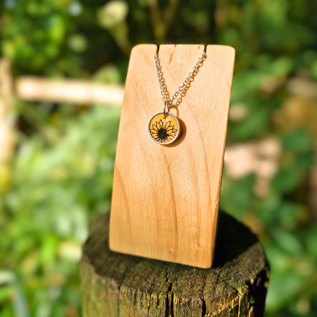 Sunflower Print Necklace & Studs Set