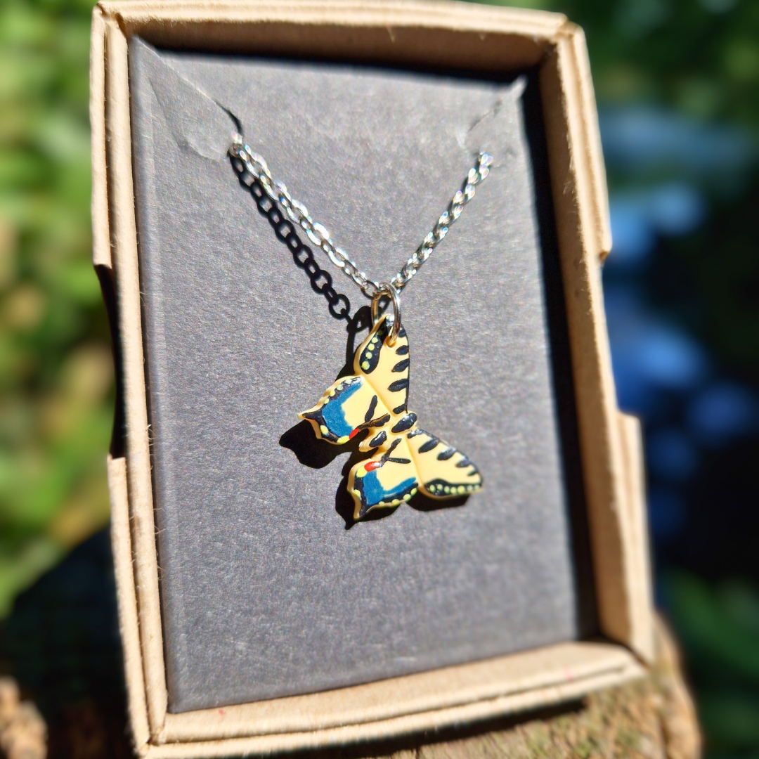 Hand Painted Swallowtail Tiger Butterfly Necklace | 20"