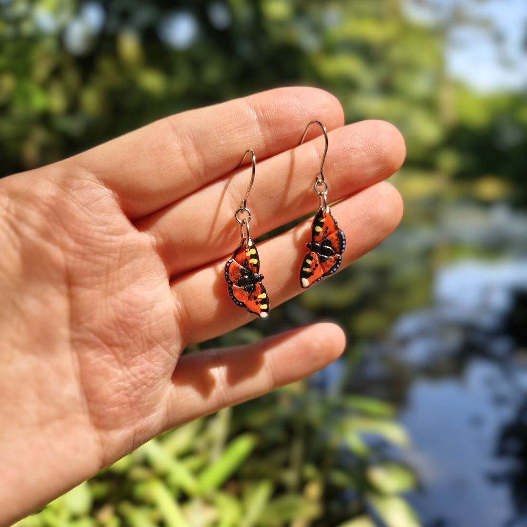 Hand Painted Tortoiseshell Butterfly Hook Earrings