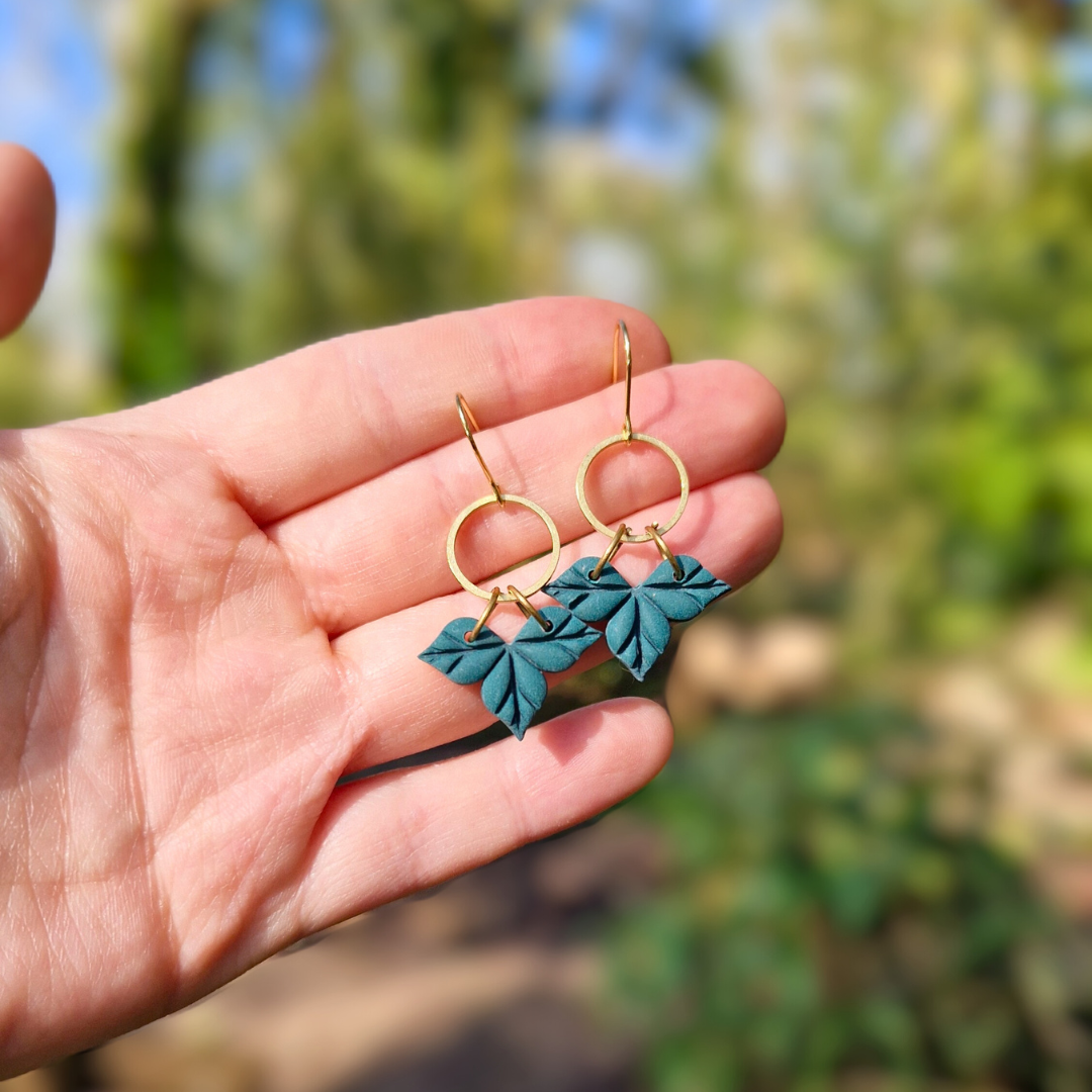 Classic Ivy Leaf Polymer Clay Hook Earrings