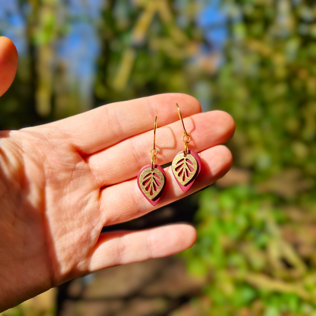 Teardrop Polymer Clay Classic Leaf Hook Earrings - 3 colours