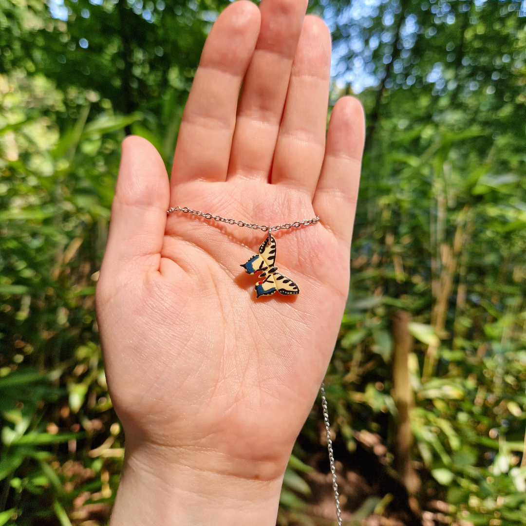 Hand Painted Swallowtail Tiger Butterfly Necklace | 20"
