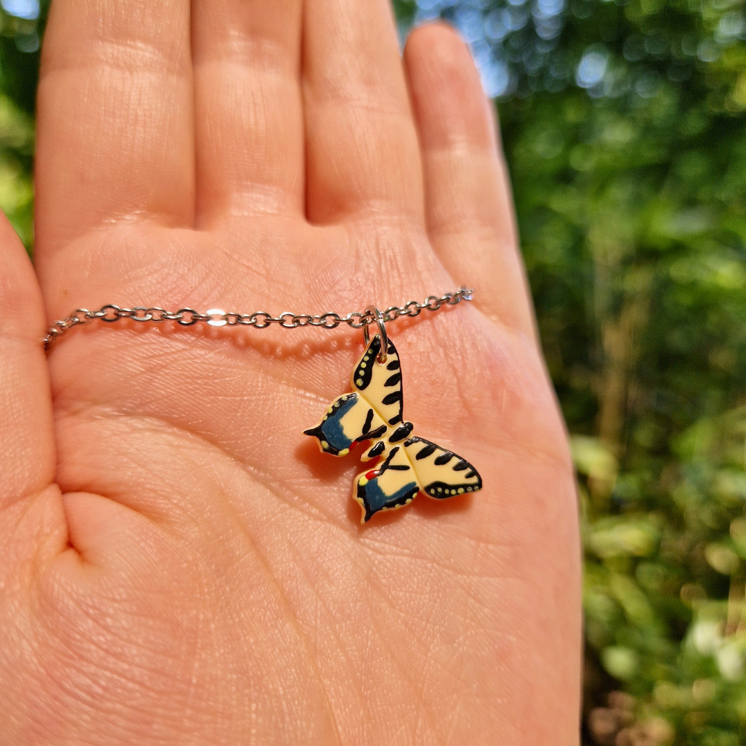 Hand Painted Swallowtail Tiger Butterfly Necklace | 20"
