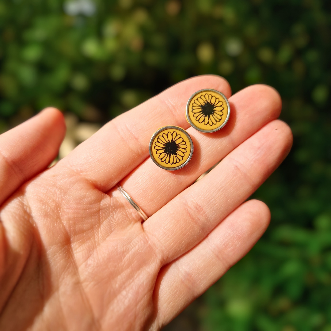Sunflower Print Necklace & Studs Set