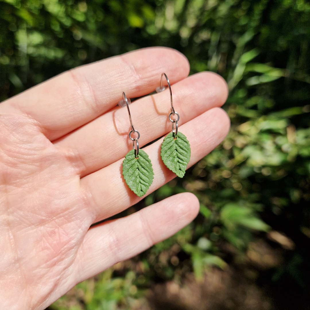 Polymer Clay Detailed Leaf Hook Earrings
