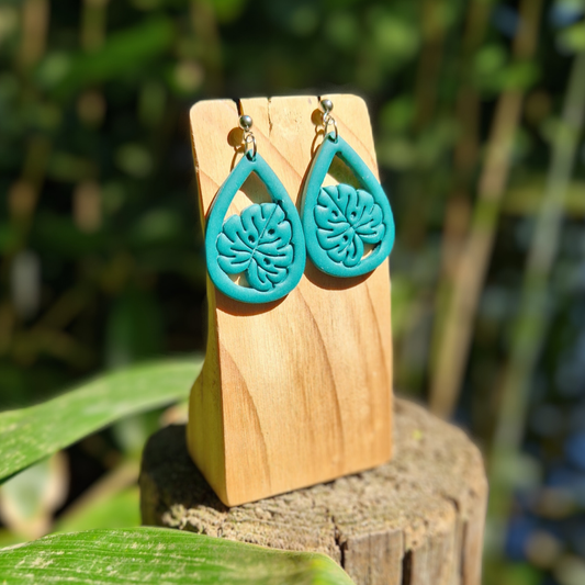 Statement Polymer Clay Tear Framed Monstera Drop Studs