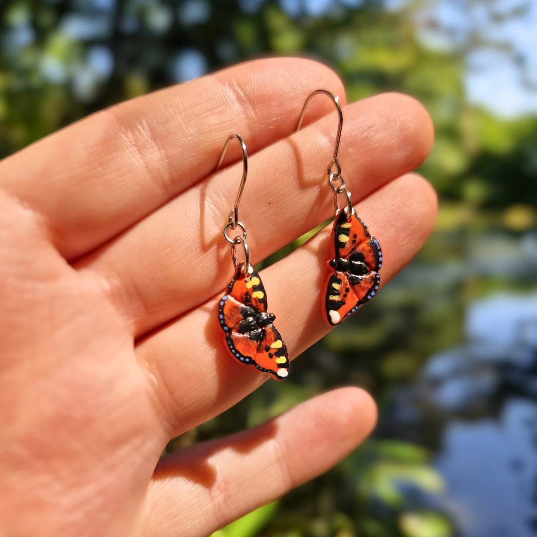 Hand Painted Tortoiseshell Butterfly Hook Earrings