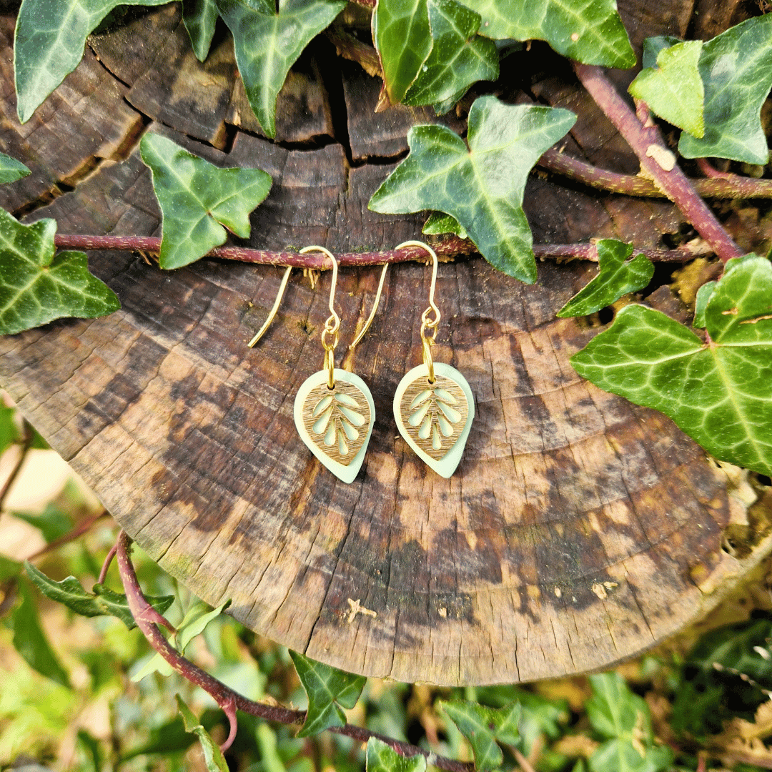 Teardrop Polymer Clay Classic Leaf Hook Earrings - 3 colours