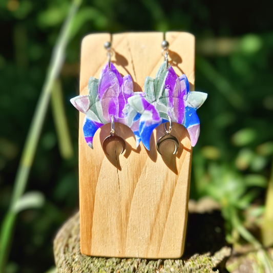 Translucent Polymer Clay Celestial Drop Studs with Moon Charm Thumbnail