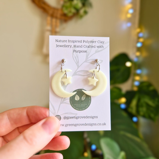 Glow in the Dark Moon and Star Drop Stud Earrings