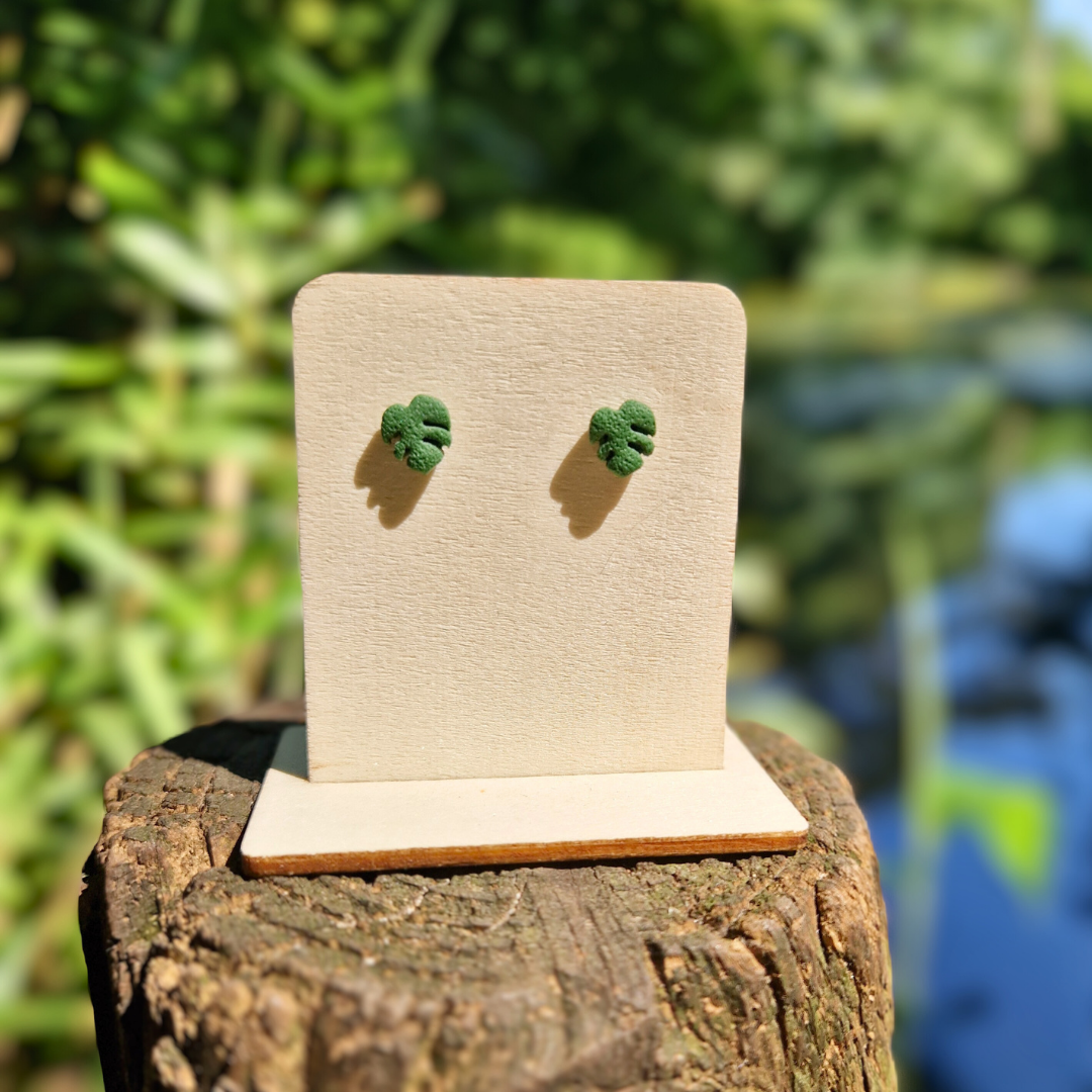 Polymer Clay Teeny Monstera Deliciosa Stud Earrings