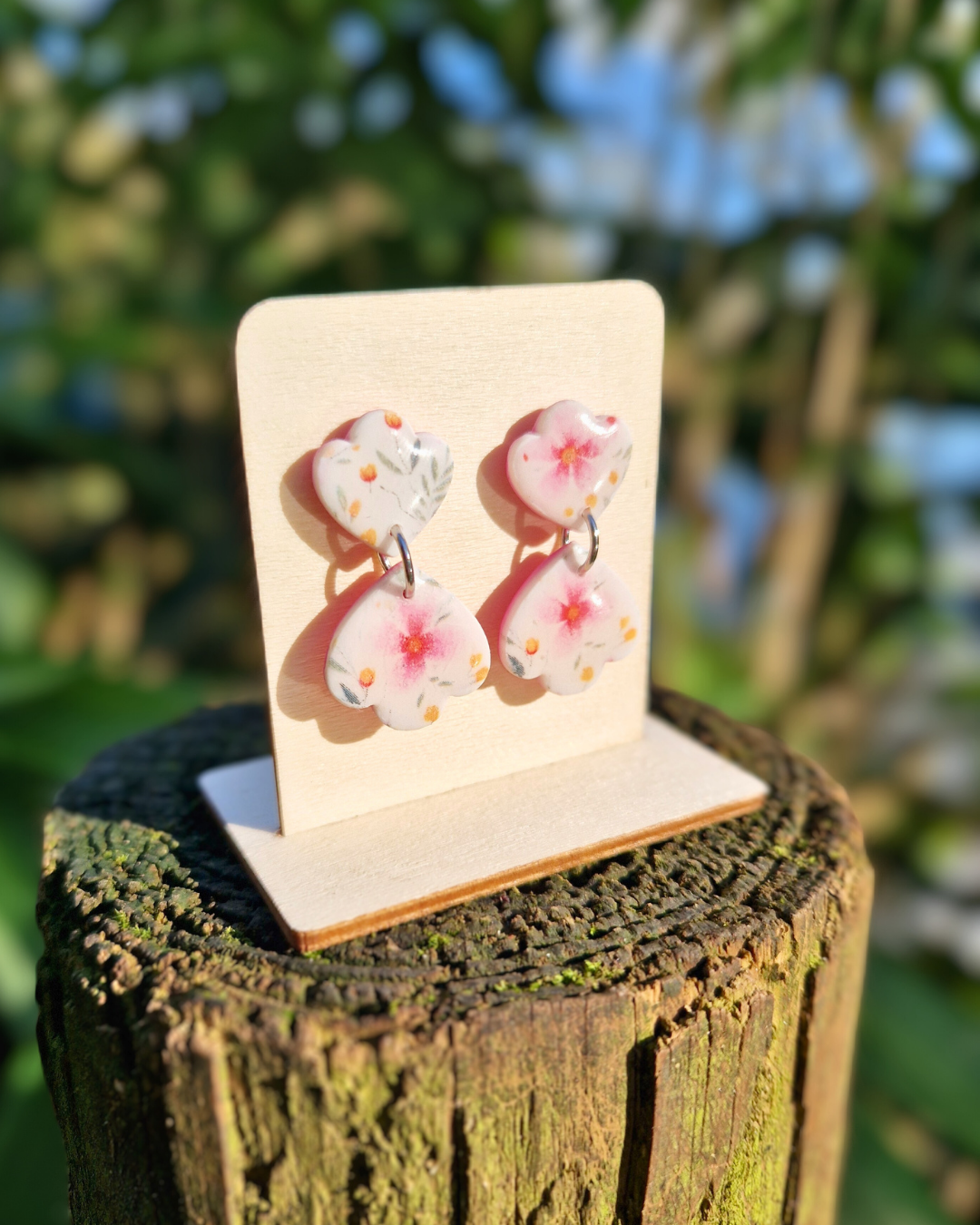 Cherry Blossom Scalloped Polymer Clay Drop Studs