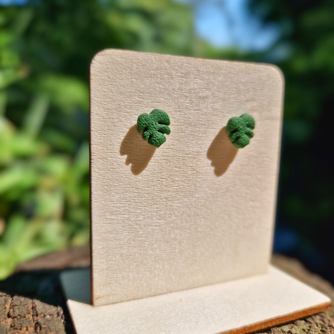 Polymer Clay Teeny Monstera Deliciosa Stud Earrings