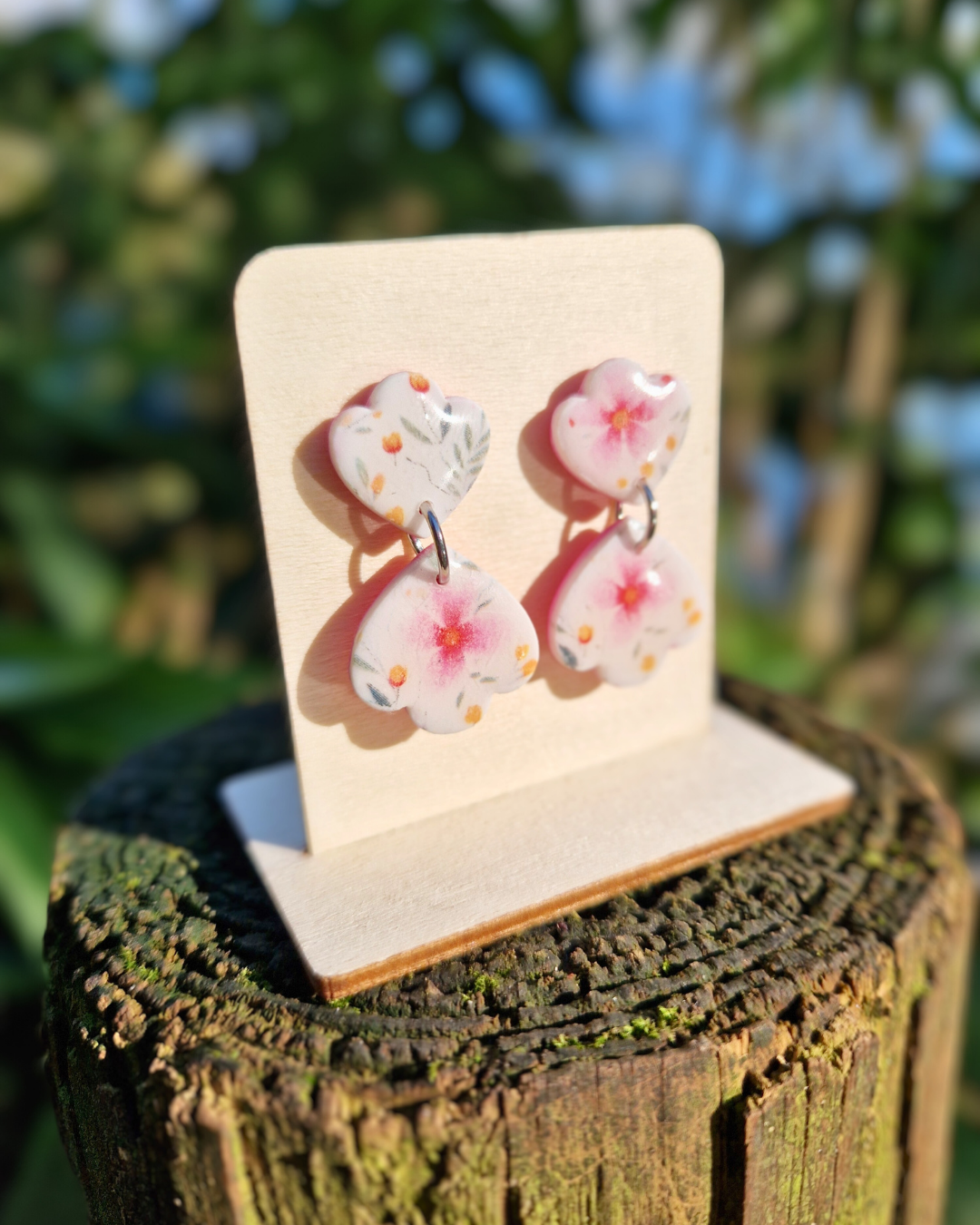 Cherry Blossom Scalloped Polymer Clay Drop Studs