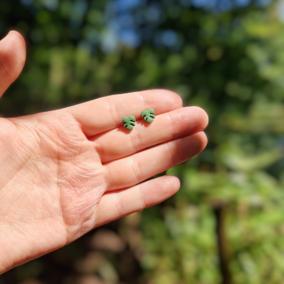 Polymer Clay Teeny Monstera Deliciosa Stud Earrings
