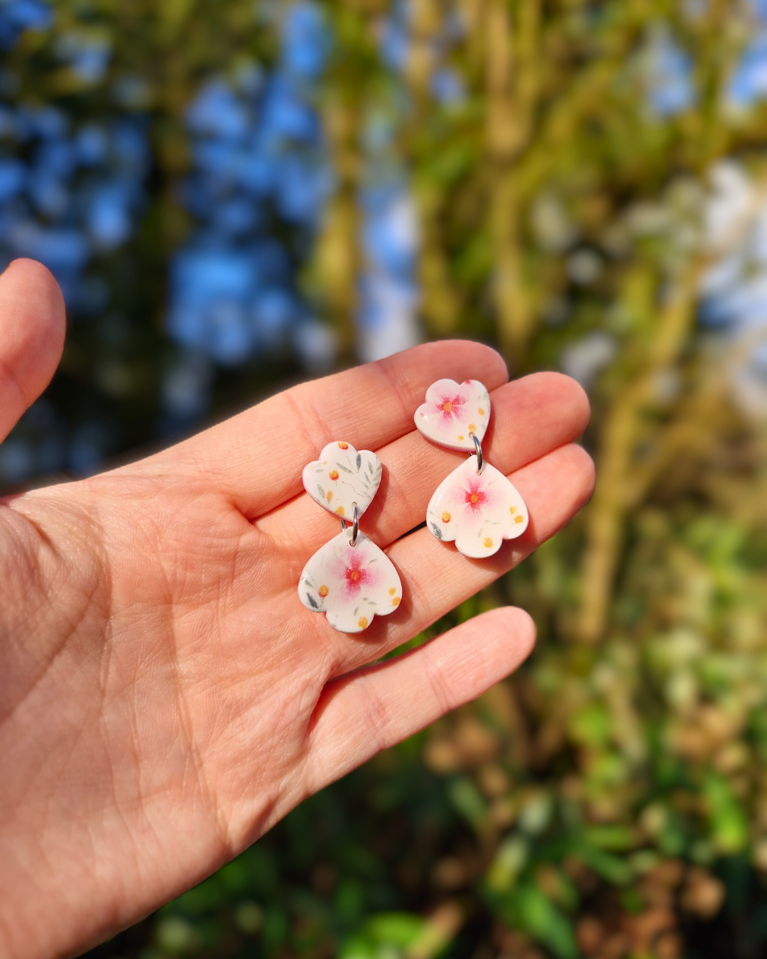 Cherry Blossom Scalloped Polymer Clay Drop Studs