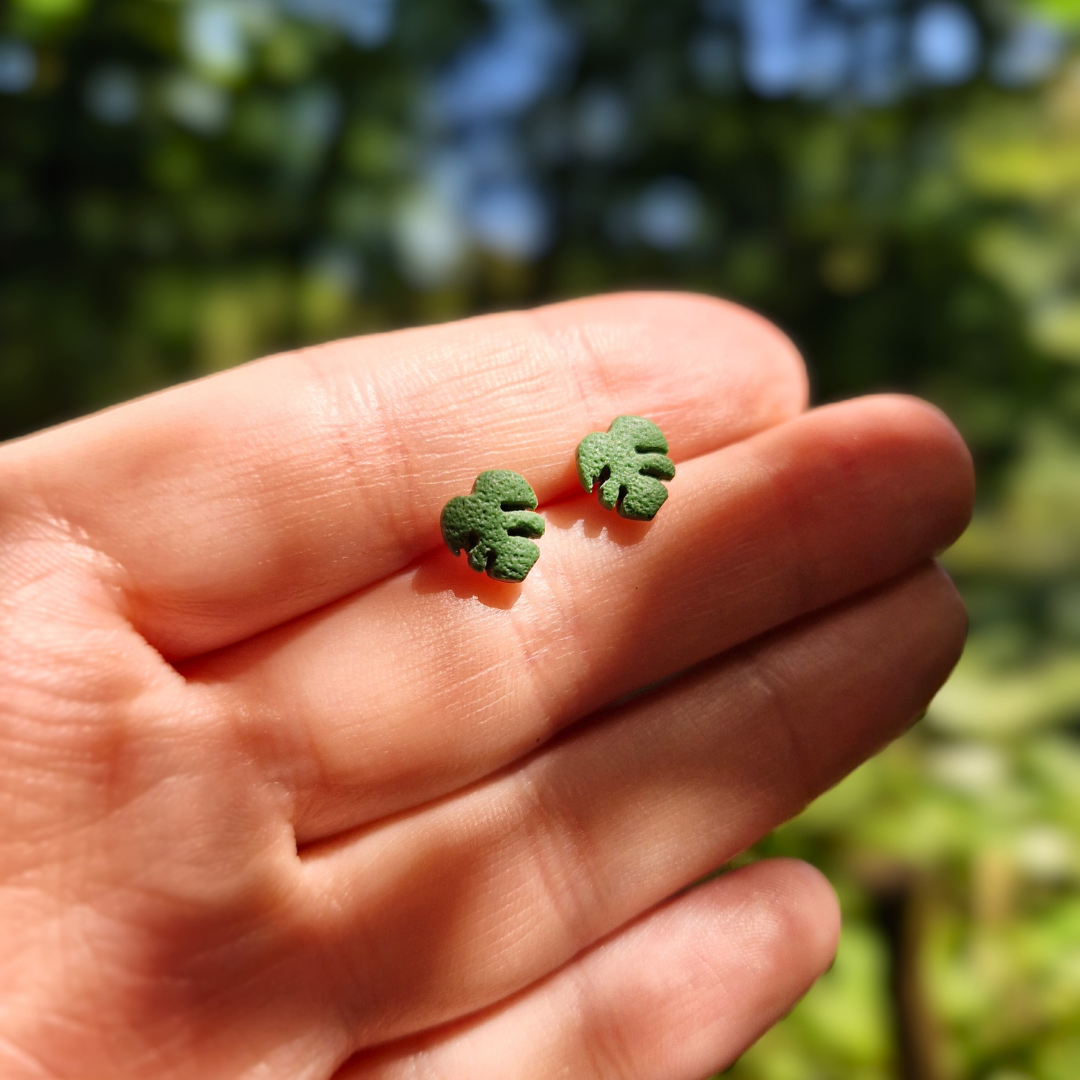 Polymer Clay Teeny Monstera Deliciosa Stud Earrings