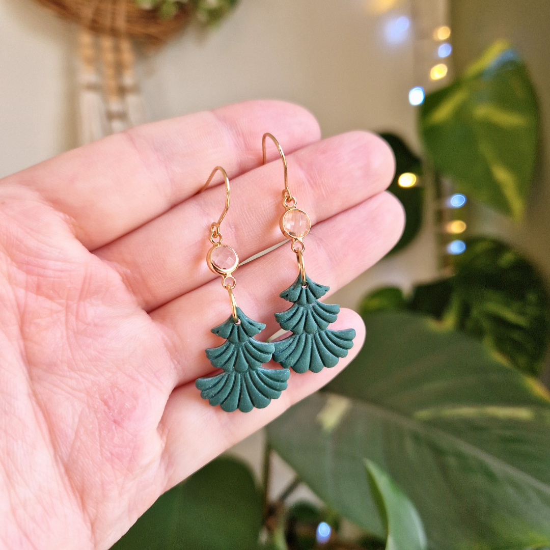 Ornate Christmas Tree Hook Earrings