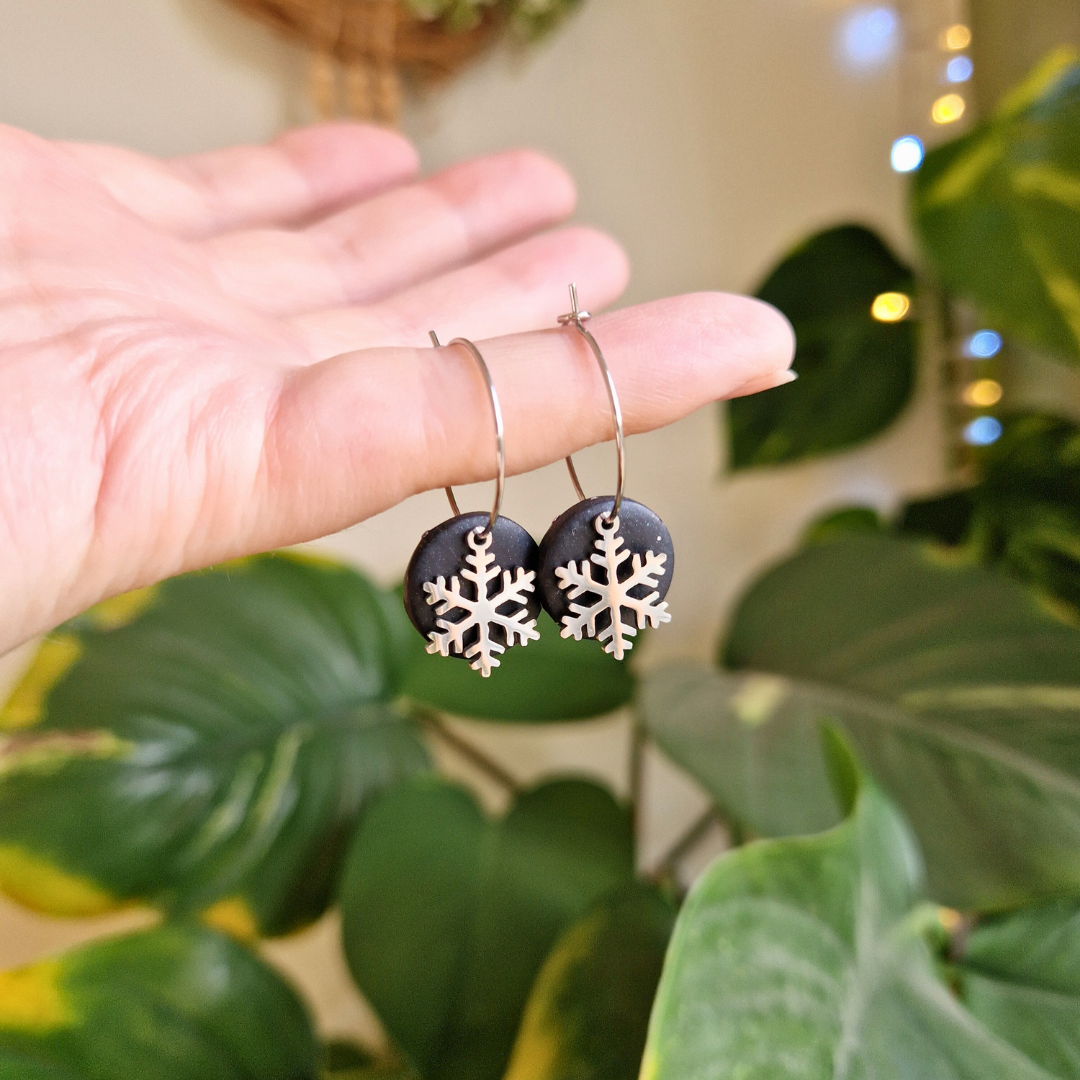 Snowflake Charm Hoop Earrings