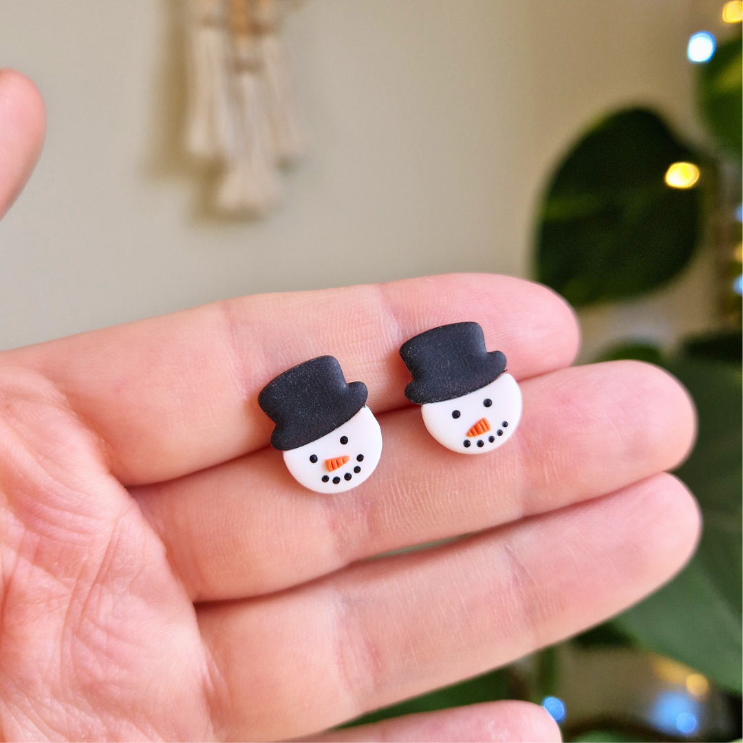 Snowman and Hat Stud Earrings