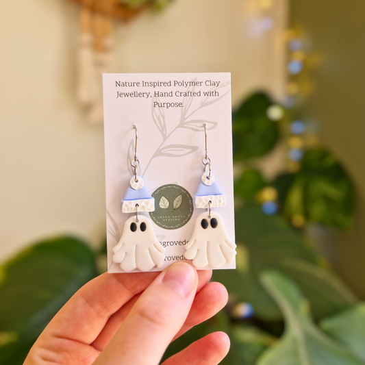 Bobble Hat Winter Ghost Drop Earrings