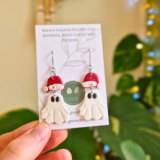 Santa Hat Winter Ghost Drop Earrings