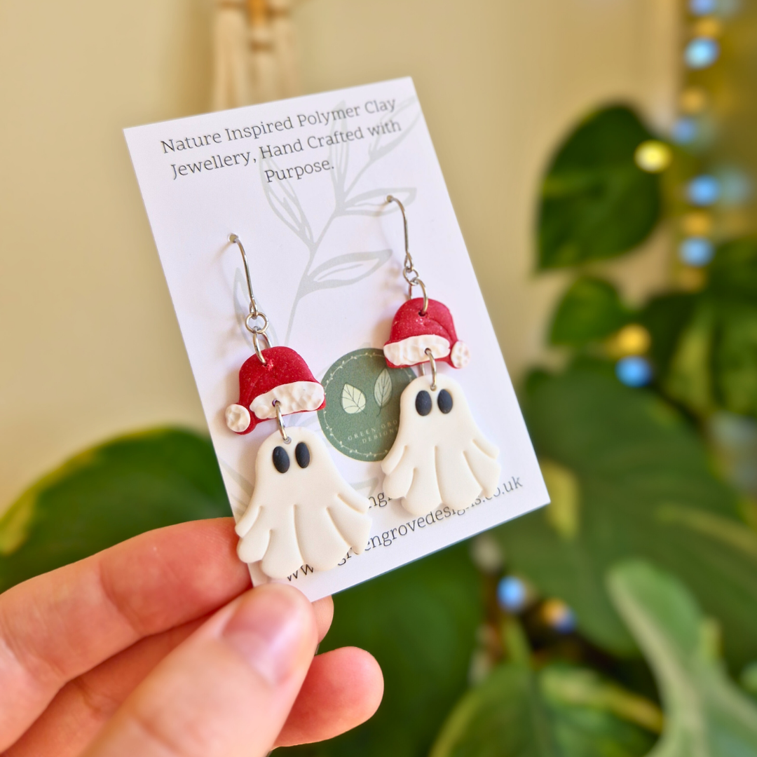Santa Hat Winter Ghost Drop Earrings
