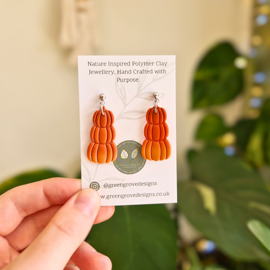 Stacked Pumpkin Drop Stud Earrings
