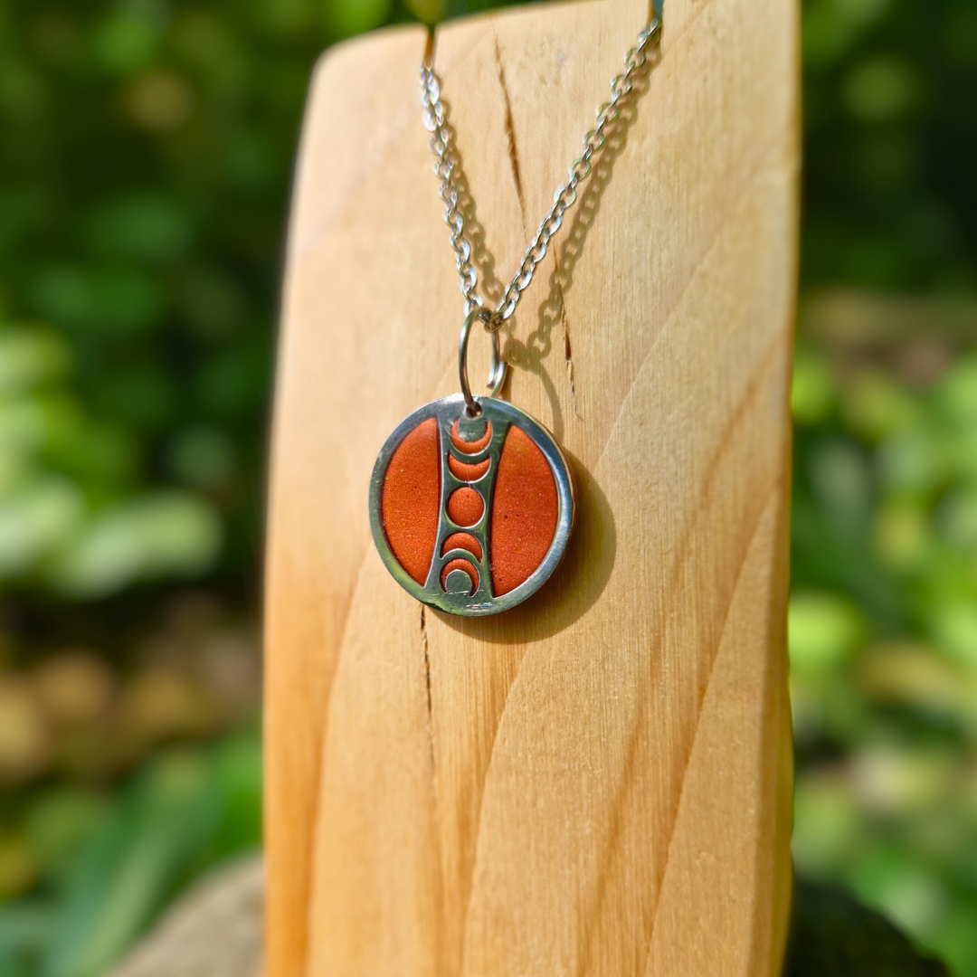 Copper and Silver Circle Moon Phase 20" Necklace