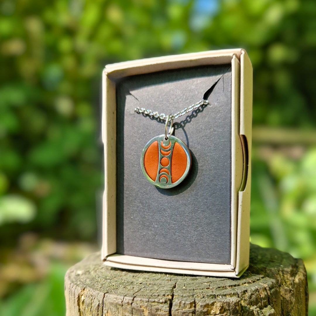 Copper and Silver Circle Moon Phase 20" Necklace