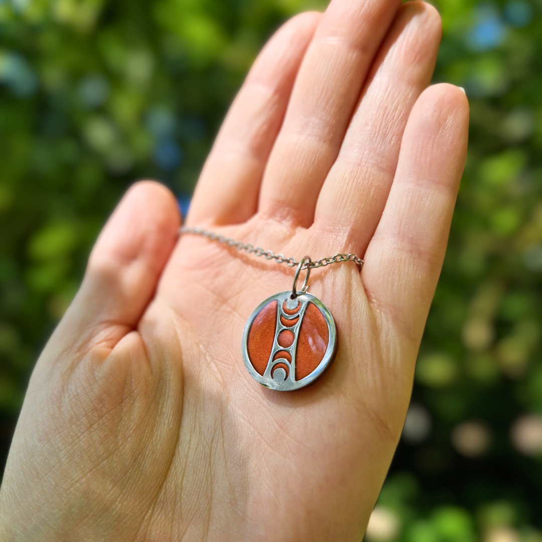 Copper and Silver Circle Moon Phase 20" Necklace