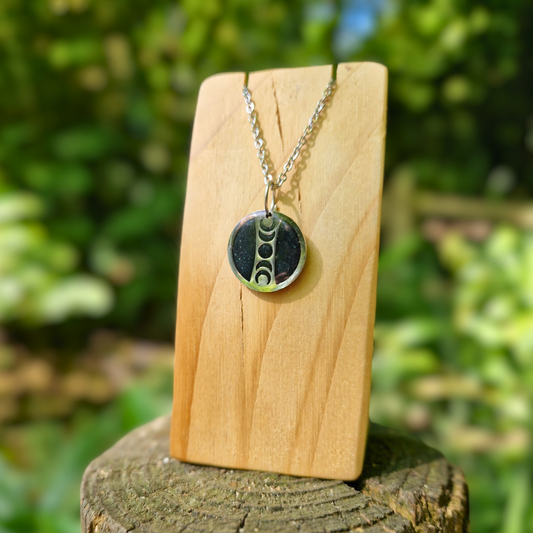 Galaxy Blue and Silver Circle Moon Phase 20" Necklace