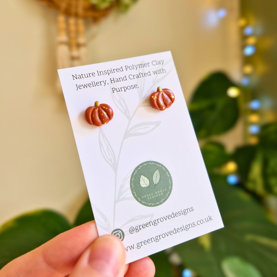 Gold Accent Pumpkin Stud Earrings